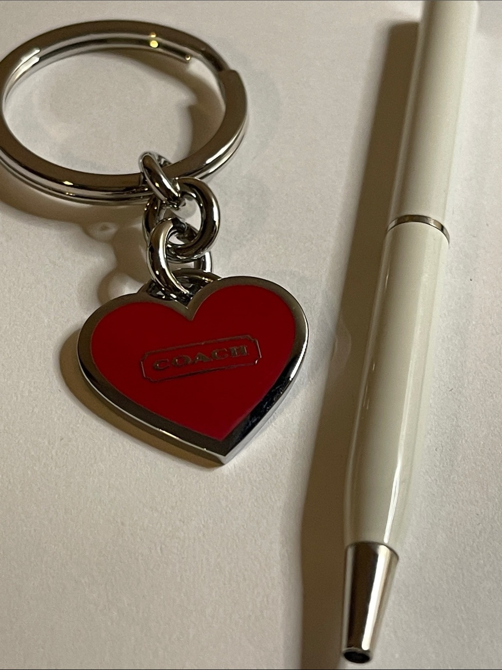 Coach Red Heart Keyring with Silver Hardware and Coach Pen